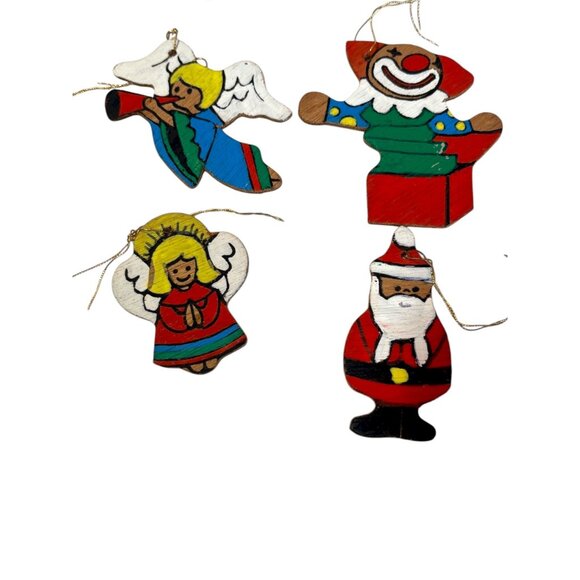 Vintage Hand-Painted Wooden Christmas Ornaments Set Of 10 Holiday Decor Angels S - Picture 5 of 5